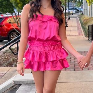 Hot Pink Strapless Ruffled Dress